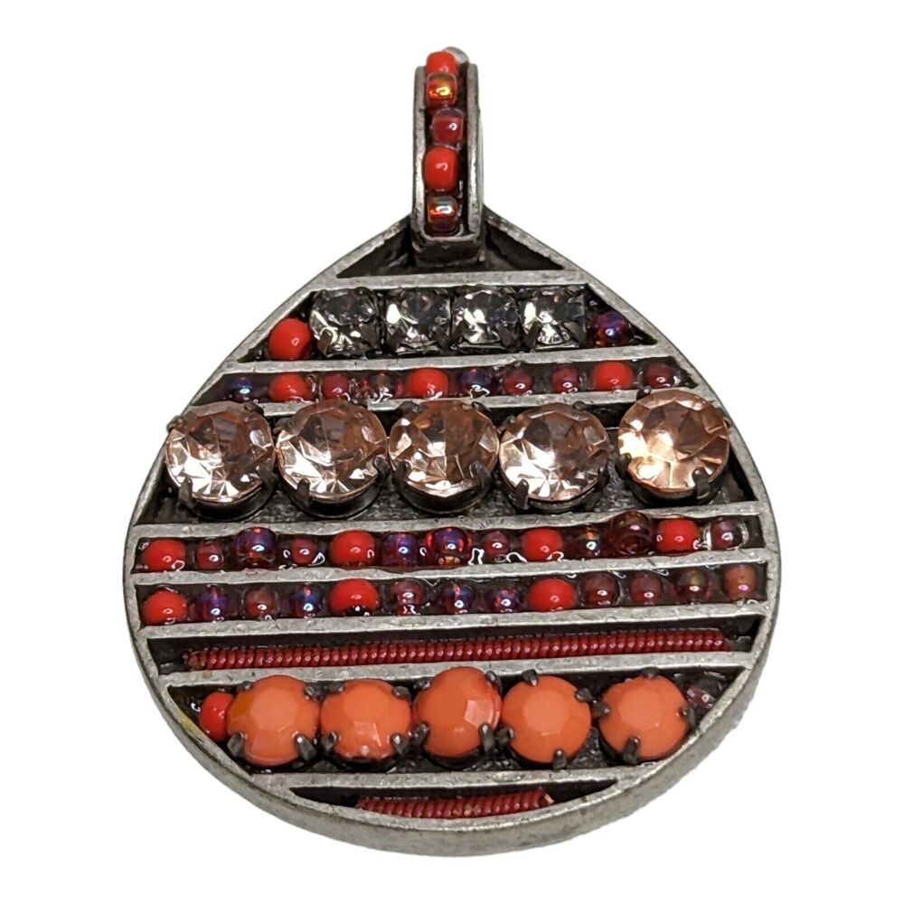 Handmade Artisan Pink Beads & Rhinestone‎ Silver Metal Necklace Pendant